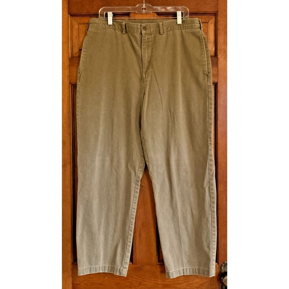Lands End Mens 34x27 Regular Brown Cotton Flat Front Business Casual Chino Pants